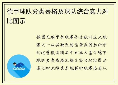 德甲球队分类表格及球队综合实力对比图示